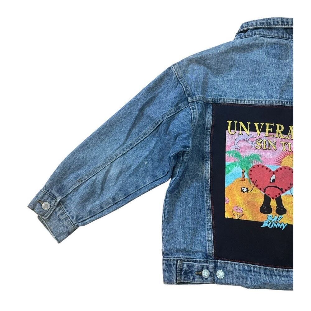 BAD BUNNY Un Verano Sin Ti Reggaeton House Upcycled Retro Denim Jacket Size L - Picture 8 of 14